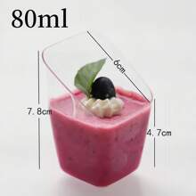 Minivalos para postres de 2.7 oz con cucharilla, cuadrados biselados - Vasos apetitosos esponjosos transparentes para muestras de postres o aperitivos - Vasos reutilizables para fiestas de cata, diversas fiestas, festivales y talla grande.