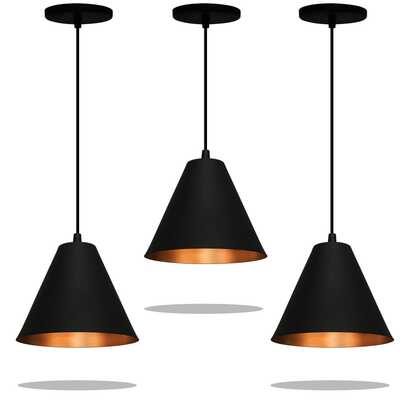 Kit 3 Lustres Licon Pendente Preto com Textura Bronze