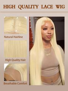 Yilite Tóc giả ren phía trước màu vàng 613 Tóc thật 13x4 Tóc giả ren phía trước Tóc thật 180% Mật độ Thẳng Hồng Đỏ Cam Bạc Highlight 4/613 Tóc giả phía trước nhổ sẵn với tóc trẻ em - S613 - Xem 5