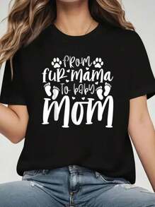 From Fur Mama To Baby Mom - Pet Dog Mom Pregnancy Dog Mama T-Shirt Print T-Shirt, Casual Crew Neck Short Sleeve Comfort Tee Top For Spring & Summer, Women's Clothing+$B:$B