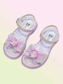 1 Pair Children Butterfly Rhinestone Decor Sparkly High Heel Sandals - Purple - View 5
