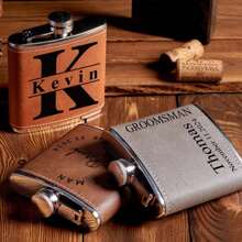 Personalized Leather Flask, Groomsman Gift, Best Men's Gift, Leather Flask, Customized Engraved Groomsman Flask, Wedding Flask, Engraved Dad Gift, Groom Gift, Boyfriend Gift, Husband Gift, Unique Groomsman Proposal Gift For Wedding & Bachelor Party, Father's Day Gift, Multi-Functional, Decorative, Reusable, Refined, Fashionable, High-Quality, Colorful, Modern, Customized, Personalized, Unique, Custom Flask, Creates Warm Atmosphere, Christmas Decor - Multicolor - View 6