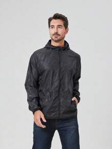 1 件男士轻质防水户外夹克，多口袋设计，防晒皮肤外套 - 黑色 - 查看 9