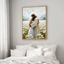 1pc Framed/Unframed Jesus Hugging Girl Canvas Poster Print Bible Christian Art Aesthetic Painting Minimalist Wall Art Picture For Dorm,Apartment,Bedroom,Living Room,Modern Home Decoration