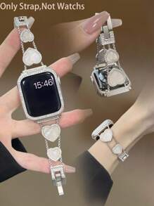 1pc Compatible With Apple Watch Band Compatible With Apple Watch Strap Women, Gold Fashion Metal Studded With Black Love Fritillaria Smart Strap, Compatible With Apple Watch 38/40/41/42/44/45/46/49mm, Compatible With Apple Watch Series Ultra/SE/10/9/8/7/6/5/4/3/2/1, The Length Can Be Adjusted Without Tools, And The Cute And Caring Metal Bracelet For Business Sports Is Very Advanced In Black And Gold Color Matching