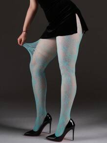 1pc Women's Vintage Micro-Compression High-Elastic Fishnet Tights, Fashion Sunflower Jacquard Leg-Shaping Hollow-Out Pantyhose, Suitable For Halloween, Christmas, Outings, Parties, And Social Gatherings - Baby Blue - View 4