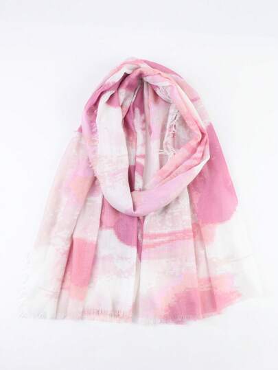 1pc Women's Multi-Color Printed Lightweight, Soft & Long Scarf, Fringe Trim Travel Holiday Sun-Protection Large Wrap Shawl