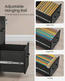 SONGMICS File Cabinet, Pre-Assembled Except Wheels And Handles, Office Filing Cabinet With Lock, For A4, Legal, Letter Sized Documents, 17.7 X 14.4 X 25.4 Inches