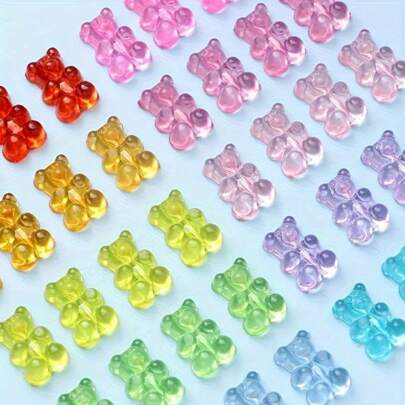 50/100/200pcs Acrylic Gummy Bear Beads, Vibrant Mixed Colors, Glossy Transparent Spacer Beads Suitable For DIY Jewelry Making, 11x16mm - Variety Of Clear Colors, Ideal For DIY Bracelets And Jewelry