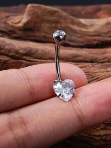 1pc 14G G23 Titanium Silver Heart CZ Belly Rings Curved Barbell Externally Threaded Belly Piercing Belly Jewelry Belly Button Ring Gift For Her 8mm 10mm 12mm 14mm 16mm