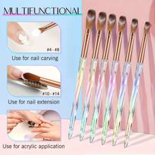 6pcs Acrylic Nail Art Brush Set, Sizes 4/6/8/10/12/14, Suitable For Acrylic Nail Powder Application, Gradient Nail Art Brushes, Applicable For Nail Art, Acrylic Powder And Acrylic Nail Kits, DIY Nail Salon - Multicolor - View 3