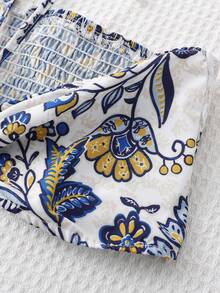 Women's Mid-Length Strapless Strapless Waist Cutout Dress With Prints - Blue - View 6