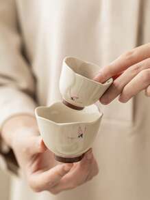 1 件手绘粉色兰花图案陶瓷功夫茶杯、品茶杯、女士茶具套装（返校季）