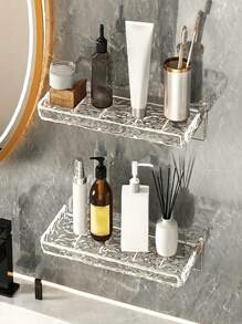 1pc Minimalist High-End Acrylic Ripple Pattern Bathroom Shelves, Wall-Mounted Rack For Bathroom, Vanity, Toilet, Makeup Organizer No-Drill