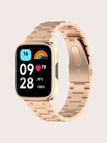 1pc Solid Color Casual 3-Faux Pearl Stainless Steel Frame + Strap Combo Metal Smart Watch Band Compatible With Redmi Watch 3 Active