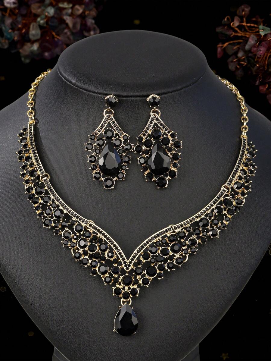 3pcs/Set Women Bride Wedding Necklace & Earrings Jewelry Set, Exquisite Party/Wedding Accessories Combination