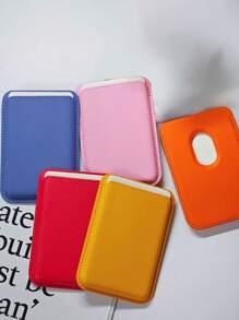 1 pieza Soporte de tarjetas magnético de piel sintética, estuche compacto y práctico para tarjetas, compatible con 12/13/14/15/16 con pegatina trasera para almacenar tarjetas bancarias/de identificación/de acceso y monedas