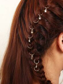 6/9/11 件时尚蝴蝶、星星、硬币吊坠编织发圈，适合时尚女孩 - 彩色 - 查看 5