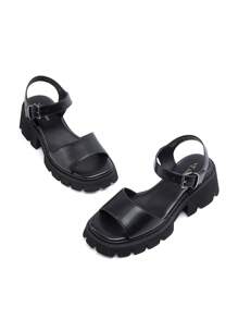 Women's Lug Sole Low Platform Summer Sandals, Stylish Open Toe Chunky Block Ankle Straps Heels Sandals For Summer/Spring - màu đen - Xem 7