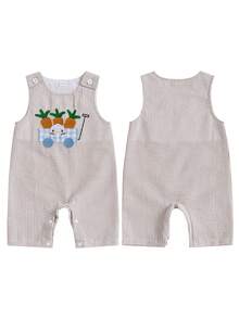 Mono de Pascua para bebés niños, informal, con estampado de rayas, zanahoria, camión bordado, sin mangas, ropa bonita - Caqui - Ver 2