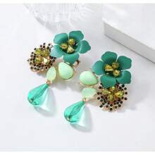 1 Pair Exaggerated Vintage Resin Flower & Water Drop Long Earrings, Stylish And Versatile For Spring/Summer