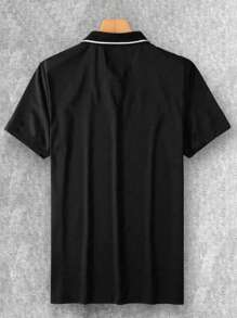 Customizable Photo Print Men's T-Shirt, Personalized Men's Polo T-Shirt - Add Your Own Text And Images (Family Photo/Selfie/Pet Photo/Friend Photo/Company Logo) - Black - View 3