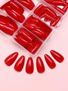 120 片中号杏仁红色亚克力纯色纯抛光按压假指甲亚克力指甲裸色杏仁色指甲套装礼物创意女士和女孩专属礼物美甲用品指甲