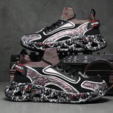 男士休闲时尚运动户外登山鞋，一脚蹬，增高，休闲运动鞋 - 黑與白 - 查看 3