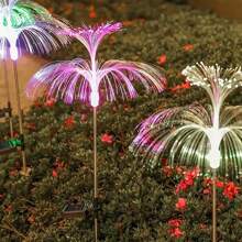 Solar LED Jellyfish Shaped Courtyard Light, Color Changing Fiber Optic Garden Light, Outdoor Landscape Lighting, Plastic Embedded Design, Polished Surface, ABS Lampshade, No Remote Control, Including Installation Accessories