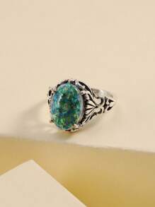 1pc Vintage Elegant Green Gemstone Ring