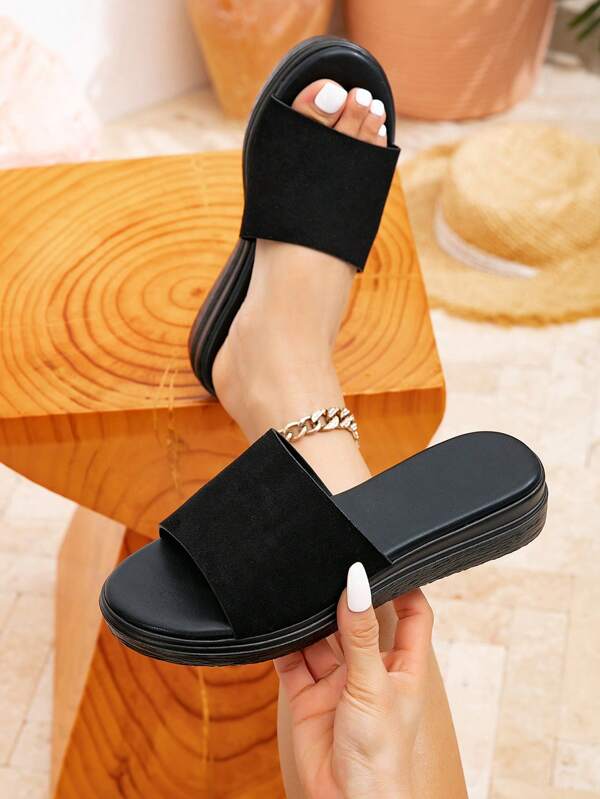 Sandalias de plataforma de verano para mujer con suela gruesa, zapatos negros, zapatos marrones sencillos y ligeros para la playa