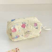 Bolsa de maquillaje suave con cremallera con diseño de ratón lindo, estuche de cosméticos con diseño de dibujos animados pintado a mano para uso en el hogar, viajes y exteriores