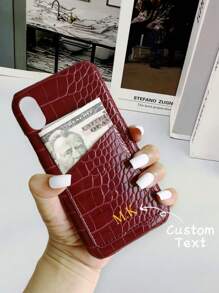 1pc Personalized Pocket Imitation Crocodile Leather Phone Case, Monogram Credit Card Phone Case, Initials Wallet Phone Case Compatible With Apple 17 16 15 14 13 12 11 Pro XS Max X XR Plus, Great Birthday Gift, Holiday Gift, Gift For Him/Her, Personalized Gift, Etsy/ Custom Product, Custom Gift For Spouse, Anniversary Gift, Gift For Parents (PU Leather, Foil Print)
