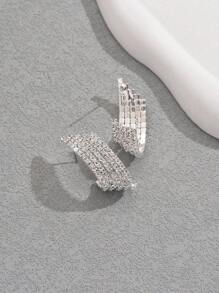 1 Pair Fashionable Geometric Cubic Zirconia 925 Sterling Silver Stud Earrings