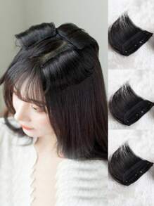 3 件装带发夹的软垫合成天然接发，耐热纤维，隐形轻巧，适合女士（四种颜色可选）
