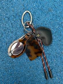 1个创意花朵造型镜子钥匙扣，时尚包包挂饰，可爱别致的吊坠，节日和生日礼物 - 咖啡 - 查看 6