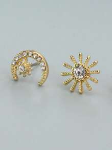 1 Pair Delicate Elegant Rhinestone Star & Moon Stud Earrings, Suitable For Women On Holidays, Birthday, Date, Party, Vacation, Daily Commute