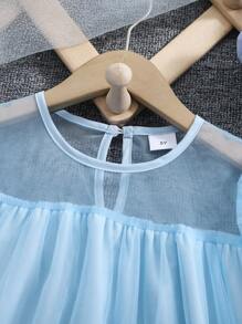 Girls Spring Mesh Patchwork 3D Flower Fashion Princess Dress With Crossbody Bag, 1 Set - Baby Blue - View 3