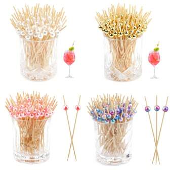 200/100/50/20 piezas Pinchos de cóctel, Palillos de aperitivo, Pinchos de bambú multiusos de 4.7 pulgadas para bebidas y cócteles, Pinchos de fruta para postre, Adecuado para fiestas, cumpleaños, bodas, despedidas de soltera, baby shower, graduación, Navidad, Halloween, Acción de Gracias y uso diario en el hogar (Colores surtidos disponibles)