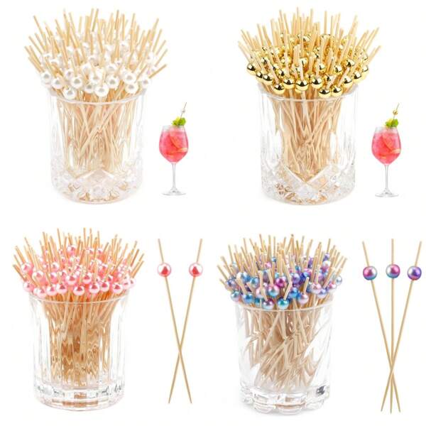 200/100/50/20pcs Cocktail Sticks, Appetizer Toothpicks, 4.7 Inch Bamboo Multi-Purpose Beverage Cocktail Picks, Dessert Fruit Skewers, Suitable For Party, Birthday, Wedding, Bridal Shower, Baby Shower, Graduation, Bachelorette, Christmas, Halloween, Thanksgiving And Daily Home Use, (Assorted Colors Available)