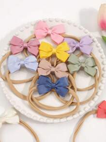 20pcs Random Minimalist Bow Hair Accessories, Soft Nylon Elastic Hair Bands For Kids & Babies - Multicolor - View 5