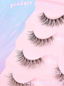 5 对/套自然长卷浓密交叉鱼尾假睫毛，带透明茎，适合日常佩戴、约会、度假、聚会、婚礼、工作 - 眼尾拉長款 - 查看 5