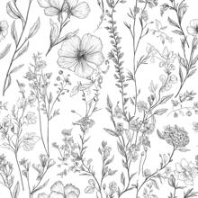 1 卷复古简约风格自粘墙纸 - 黑线花卉和植物图案，可移除乙烯基接触纸，防水，防潮，家居装饰贴纸适用于客厅、卧室、书房、餐厅墙壁、书架、橱柜、家具翻新、租客友好、多功能，尺寸 44*300/500/1000 厘米