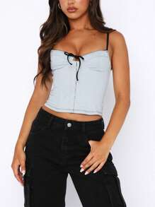 Women's Y2K Bow Slim Fit Cami Tops Sexy Mini Tie-Up Spaghetti Strap Vest Show Hook And Eye Tank Tops Camisole Summer Crop Tops Aesthetic Tops Streetwear Going Out Tops - Màu xanh lam - Xem 8