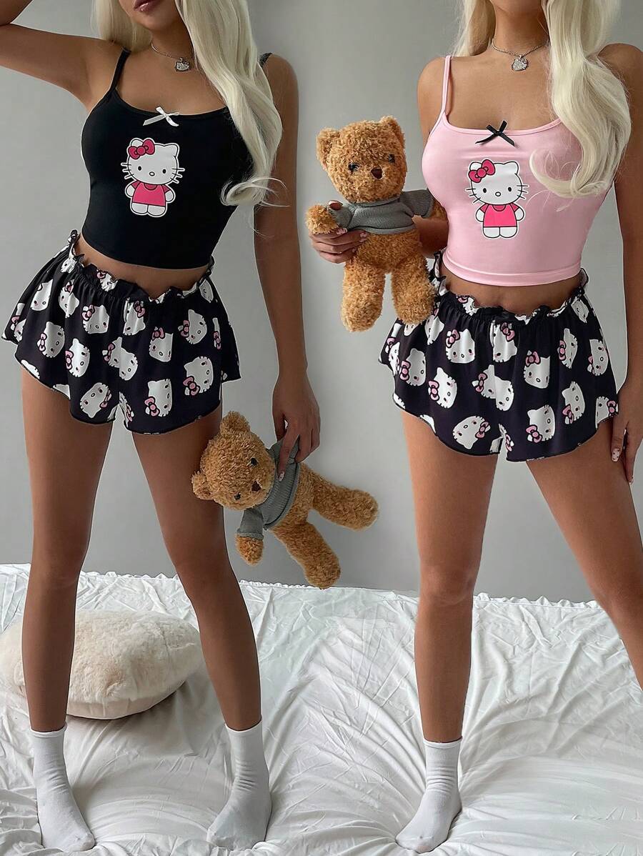 SANRIO 2 件 Hello Kitty 女式印花短款吊带背心 - 彩色 - 查看 1