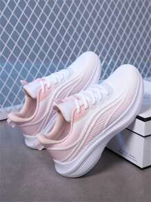 女士粉色运动鞋，针织鞋面，透气柔软鞋底，轻便，舒适，适合旅行、跑步、锻炼、健身、网球