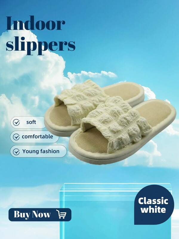 Wave Design Fluffy Warm House Slippers, Comfortable & Lightweight For Indoor/Outdoor, Kitchen, Living Room, Party, Unisex, Moisture-Wicking, Suitable For Spring, Summer, Autumn, White Indoor/Outdoor Slippers