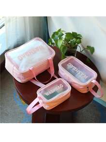 1 Pc Pvc Makeup Bag With A Small Body And Large Storage Capacity,Portable Women's Travel Transparent Waterproof Wash Bag, Storage Bag, Handbag Bag, Multi-Functional Travel Makeup Wash Bag,One Bag Is Versatile And Convenient For Daily Life, Cold Resistant, Waterproof Material, Semi Transparent Frosted Design, Beauty And Makeup Tools