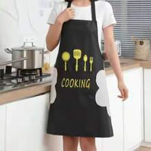 1 chiếc tạp dề gia dụng chống thấm nước, chống dầu mỡ, có thể lau tay khi nấu nướng, làm bánh, dọn dẹp, dành cho cả nam và nữ, không tay. - Một kích cỡ phù hợp cho tất cả - Xem 1