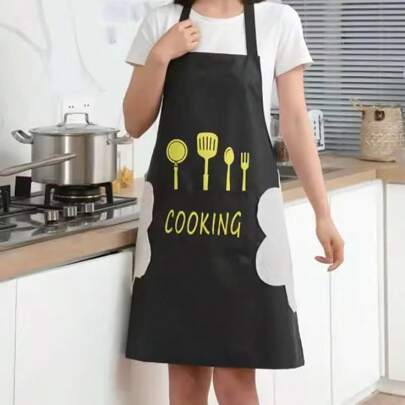 1 chiếc tạp dề gia dụng chống thấm nước, chống dầu mỡ, có thể lau tay khi nấu nướng, làm bánh, dọn dẹp, dành cho cả nam và nữ, không tay.